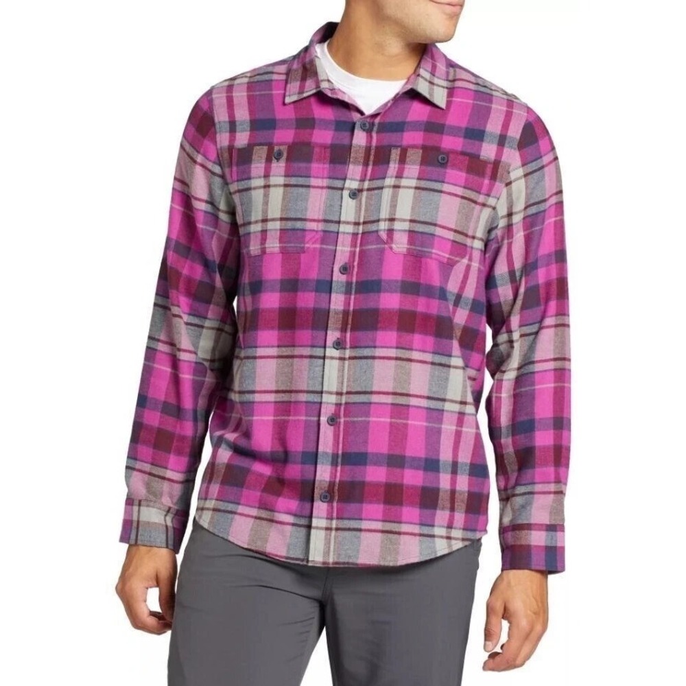Men's‎ Flannel Long Sleeve Shirt Sunrise Plaid Purple Alpine Design LARGE 17556